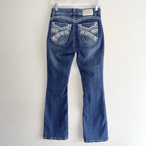 Angel Bootcut Western Blue Jeans Junior 3 Mid Rise White Embroidery Medium Wash